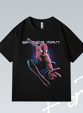 Fortee 漫威蜘蛛侠 vintage电影美漫美式水洗重磅T恤男女宽松短袖