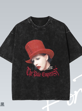 Fortee 玛丽莲麦森美式摇滚水洗落肩潮流印花重磅T恤男女宽松短袖