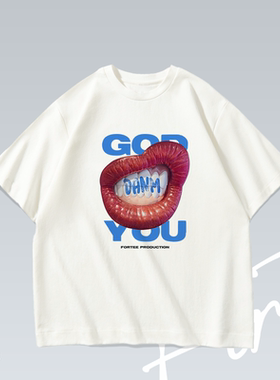 口吐芬芳 潮流纯棉趣味英文ins印花美式重磅落肩宽松短袖T恤男女