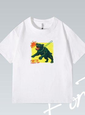 内有恶犬 街头美式潮牌街头落肩潮流印花重磅T恤男女宽松纯棉短袖