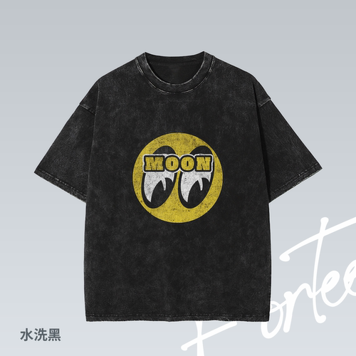 Fortee 月亮眼 mooneyes 赛车水洗做旧印花重磅T恤男女宽松短袖