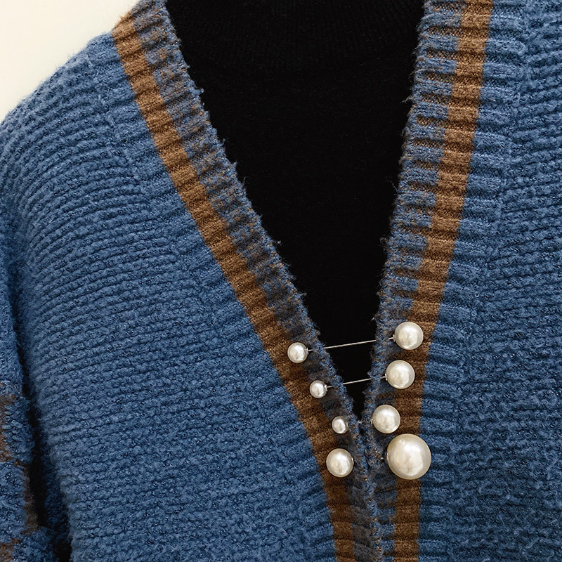 브로치 노출 방지 버클 진주 귀여운 일본 유행 성격 스웨터 카디건 여성을위한 고정 칼라 핀 장식