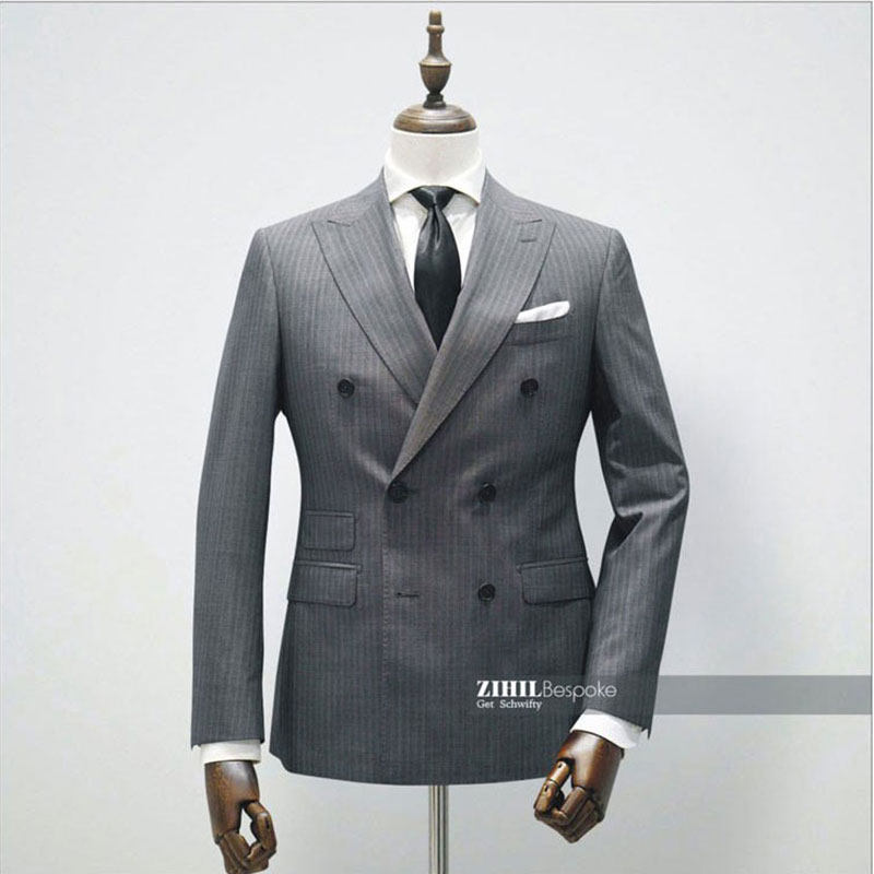 vbc维达莱修身灰色高级紫色条纹男双排扣王牌特工戗驳领西服定做
