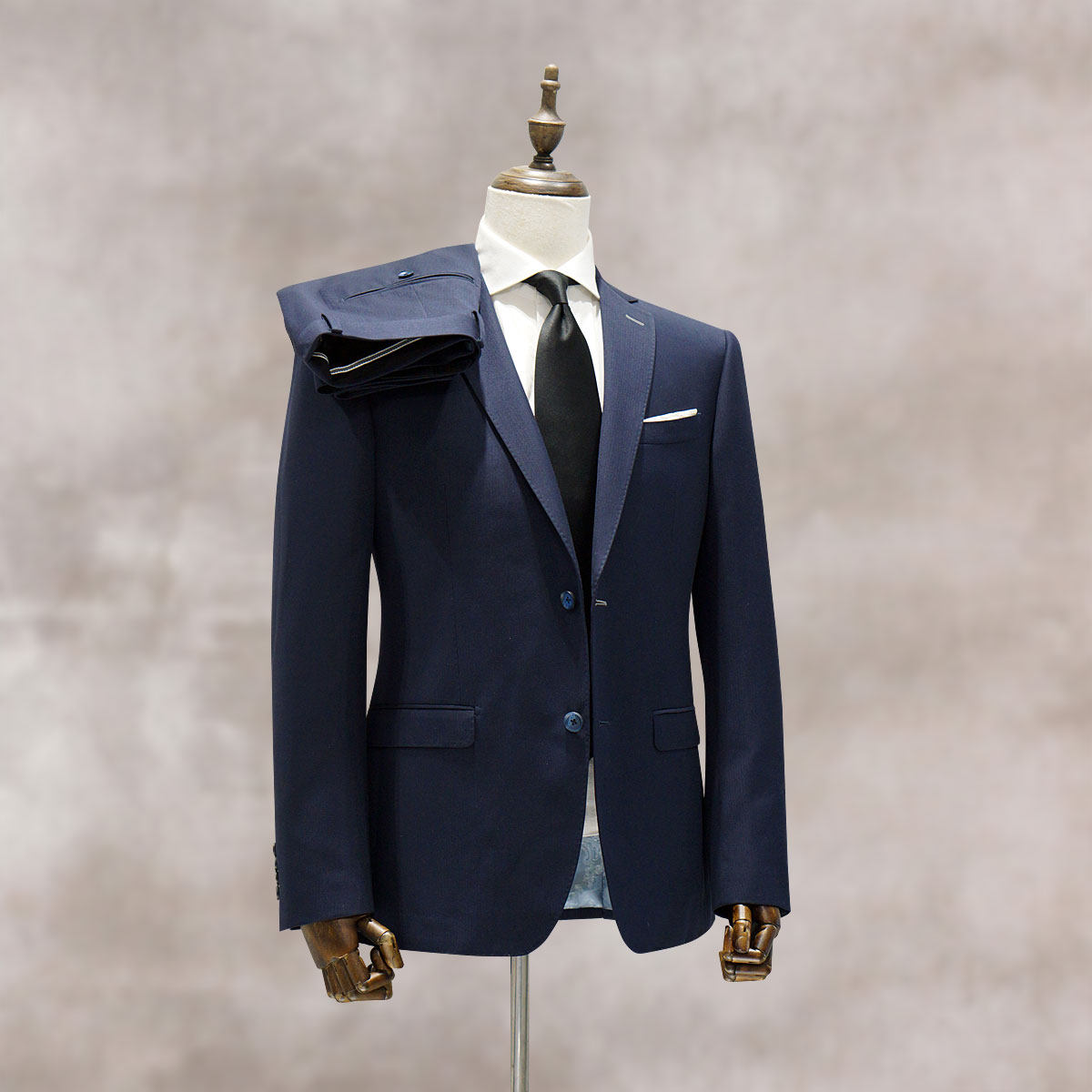 修身藏蓝色人字纹西装西裤西服套装量身定做上海实体全国免费上门