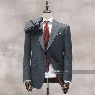 意大利进口菲拉特130支西装西裤西服套装量身定做灰色窗格结婚男