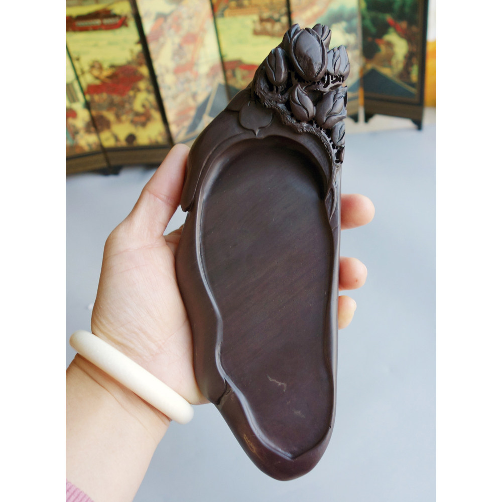 手工雕端砚台 老水麻子坑《芝兰玉树》端砚台 19.5x7.5x4cm