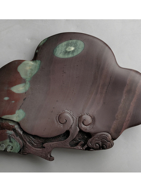 手工雕端砚台 宋坑《一生如意》端砚壶托杯托 15x11x2cm