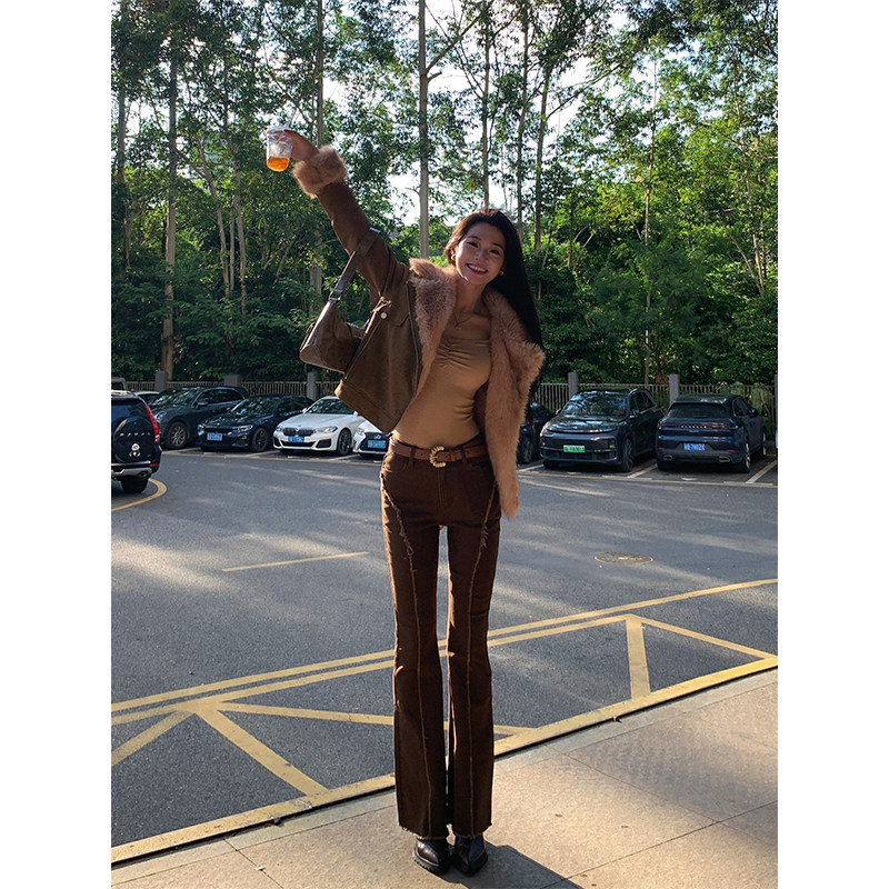 六指导 焦糖旋律 复古微喇牛仔裤女秋季新款修身显瘦时髦毛边长裤,女装/女士精品,牛仔裤,淘宝优惠券,粉丝福利购,淘宝优惠卷