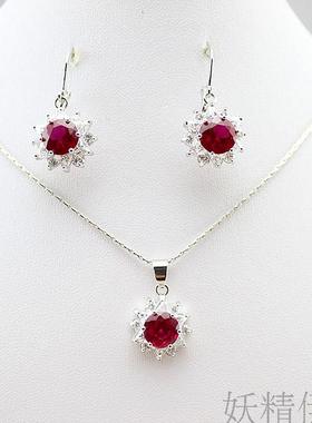 意大利红宝石花朵套链