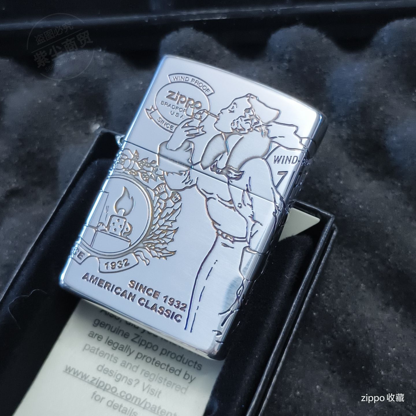 正品ZIPPO专柜原装芝宝日版珍藏四面环绕加工镀银雕刻风中女郎
