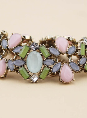 轻奢夸张镶钻彩色宝石配饰手链