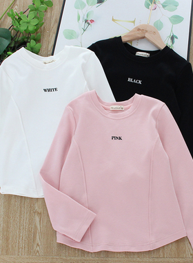 女童95棉T恤中大童洋气百搭圆领长袖上衣儿童厚实辣妹T打底衫春款