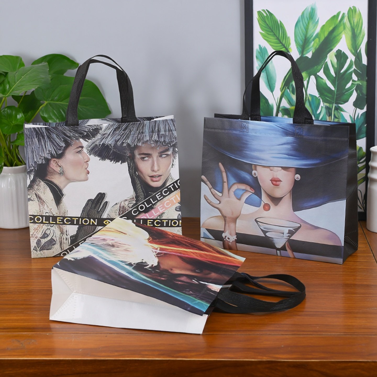 彩虹美女无纺布覆膜服装店手提袋衣服拎袋商场购物礼品袋定制logo