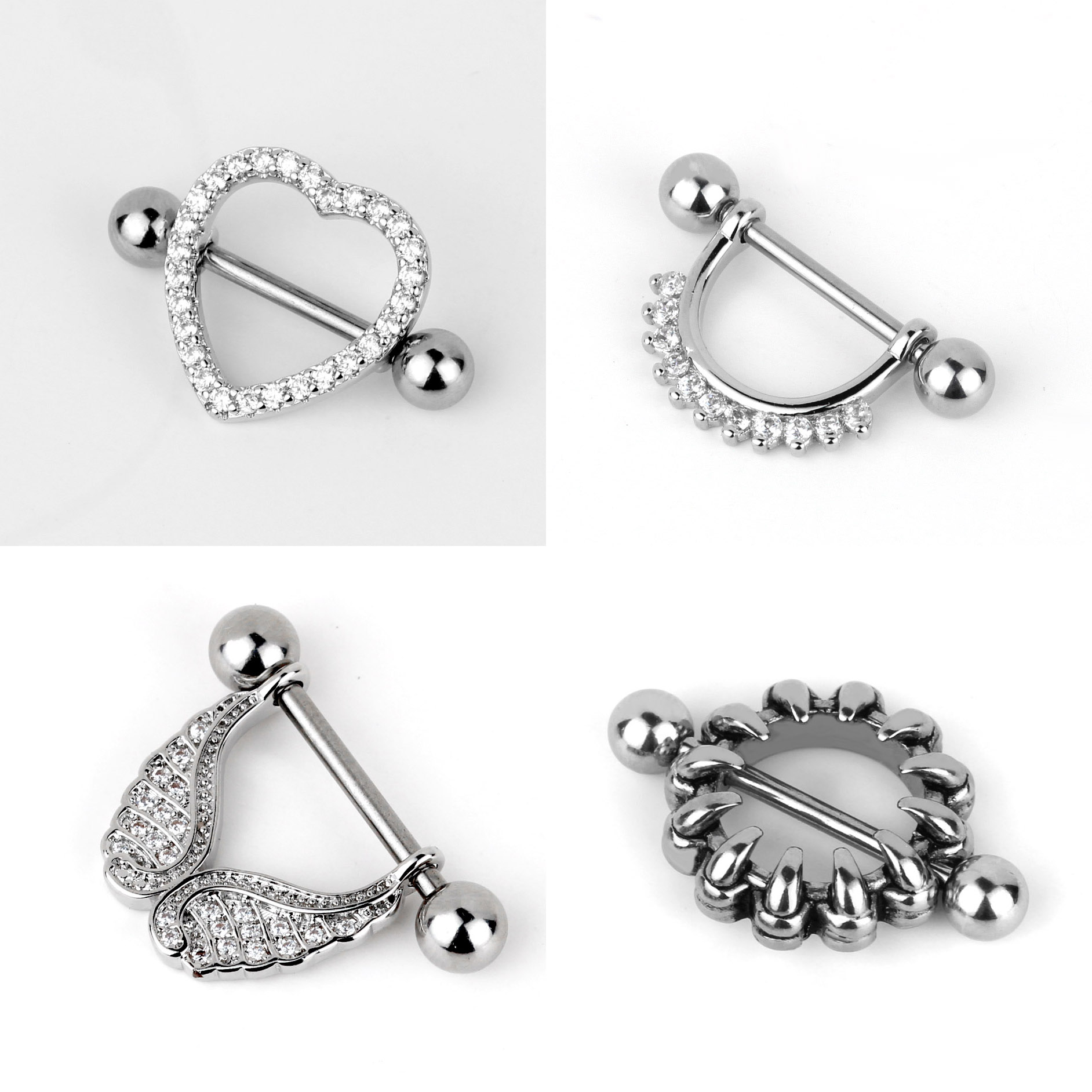 铸造钛钢爱心乳环骷髅微镶锆石