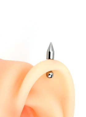 精灵耳尖锥粗锥黑色钛钢耳钉耳骨钉女个性恶魔耳轮环耳轮钉酷穿刺