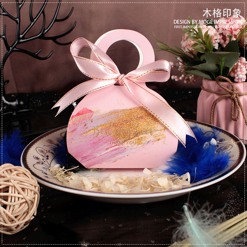 手提式拎包喜糖盒结婚创意森系大理石欧式纸盒网红婚礼糖果袋礼盒