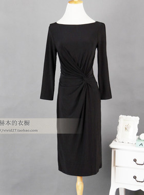 女神大牌一字领小黑裙修身连衣裙
