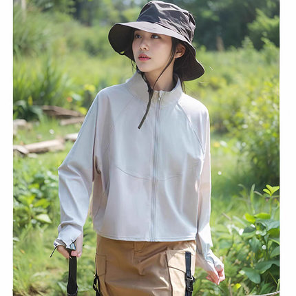 原纱防晒衣无帽外套女2025新款短立领宽松百搭夏季防紫外线防晒服
