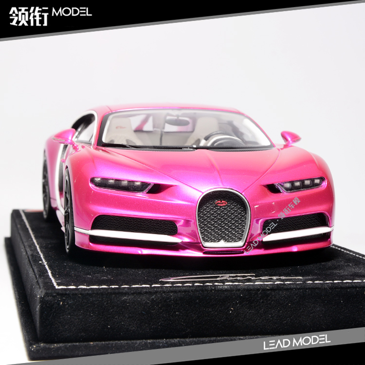 现货|mr 1/18 布加迪 chiron 电镀粉签名 flash pink车模型