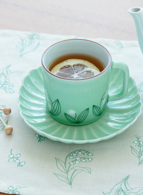 日本制进口bisque手绘小清新铃兰陶瓷咖啡杯碟下午茶水杯马克杯