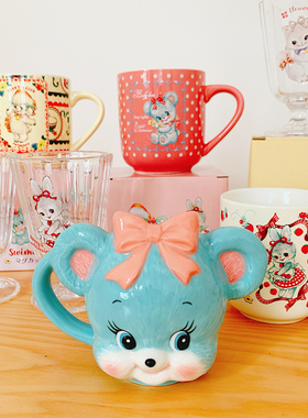 日本进口复古昭和swimmer可爱小羊熊熊猫咪兔子陶瓷马克杯玻璃杯