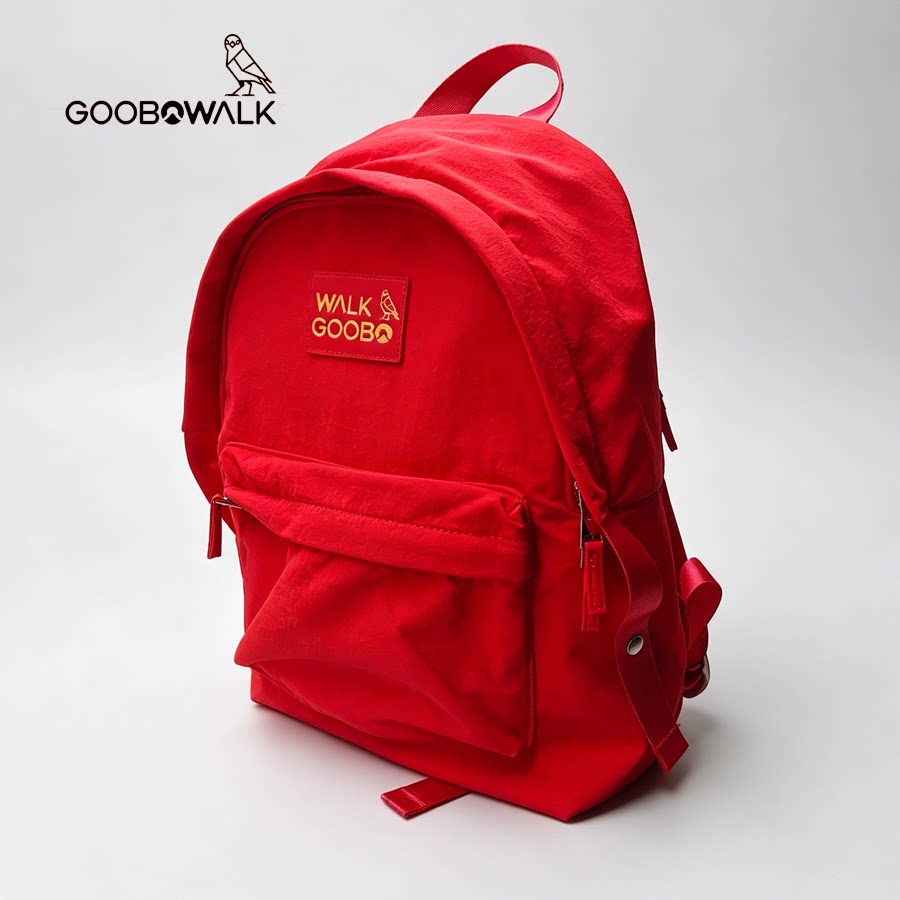 GOOBOWALK哥步红色尼龙双肩包 韩版百搭书包日常出行轻便防水背包