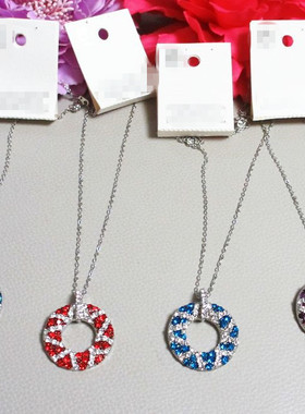 出口外贸饰品欧美时尚百搭宴会派对镶钻满钻水钻圆环吊坠项链