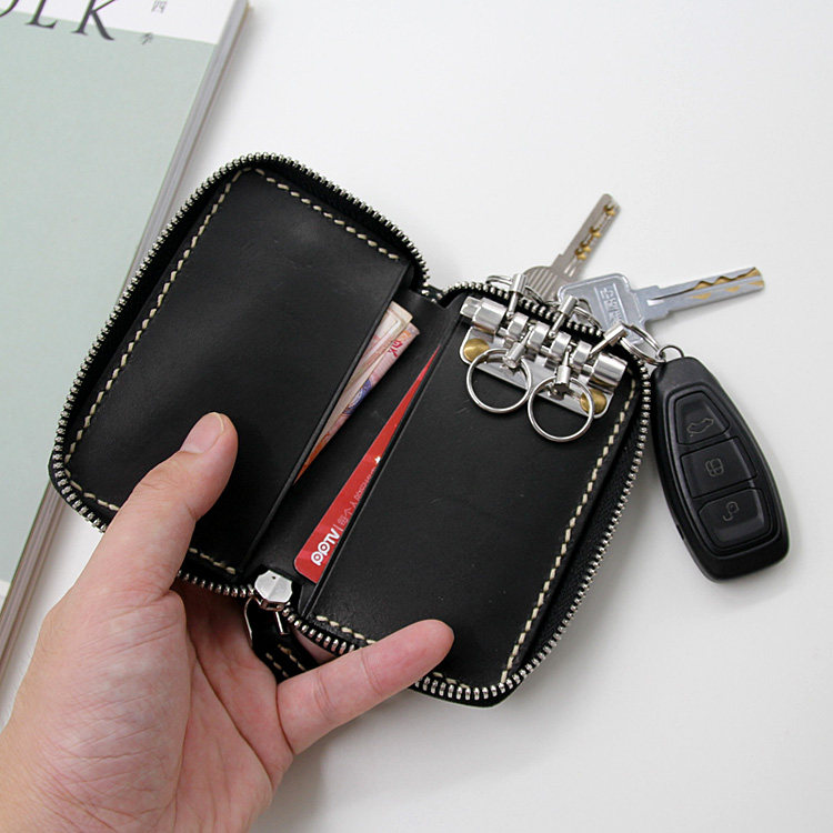 小拉链钥匙包 零钱包车钥匙包银行卡包 头层牛皮全手工缝制 慢工