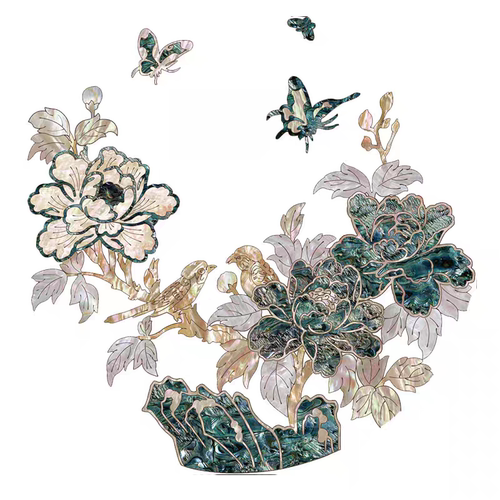 上海大盟水移画仿螺钿贴纸喜鹊登梅鱼戏莲花鸟鸣涧景德镇仿古磁盘