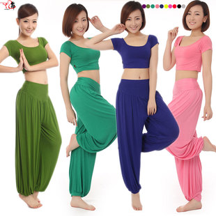 九舞春夏肚皮舞套装莫代尔舞蹈练功服瑜伽健身短袖上衣灯笼长裤女