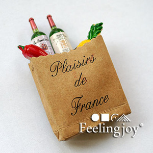 4分6分bjd娃娃配件dollhouse迷你娃屋道具食玩 果蔬红酒牛皮纸袋