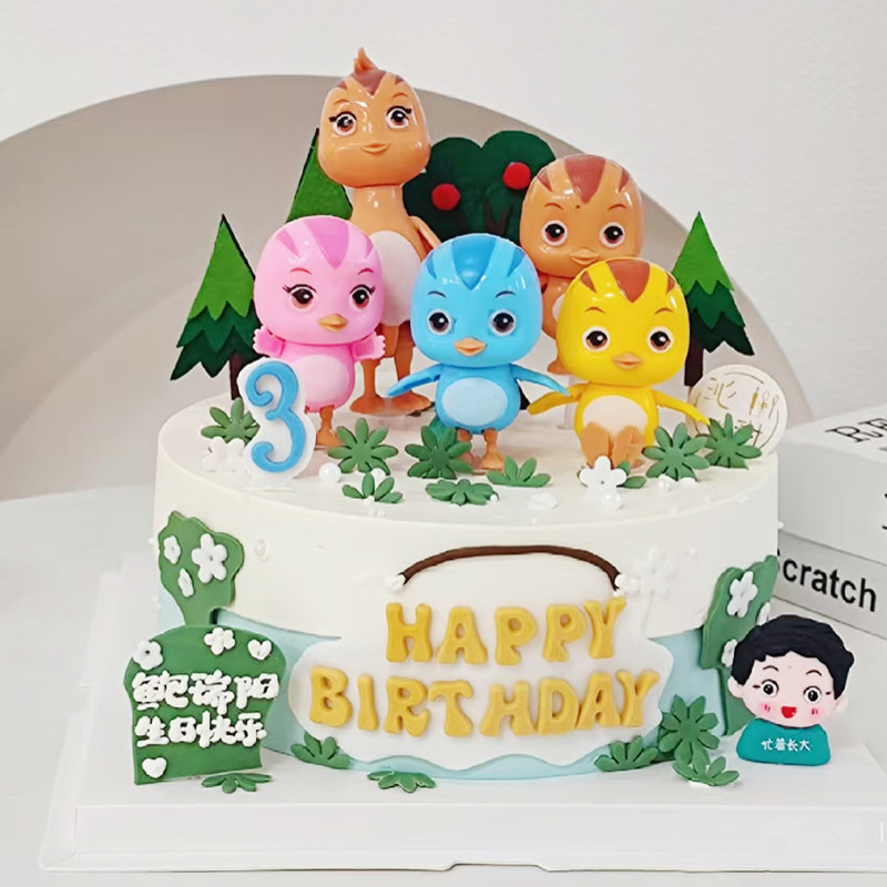 卡通萌鸡小队生日蛋糕装饰摆件