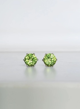 5毫米 天然橄榄石正圆S925纯银镀金 耳钉 耳针