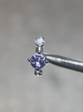 绝美 超闪天然坦桑石 4 毫米 精致小巧 s925 纯银镶嵌耳扣 耳环