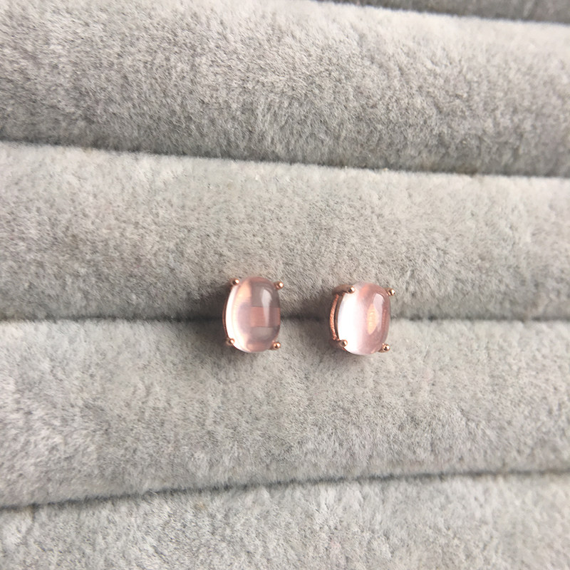 5 X 7 MM 천연 로즈 쿼츠 히비스커스 타원형 S 로즈 골드 도금 스터드 귀걸이