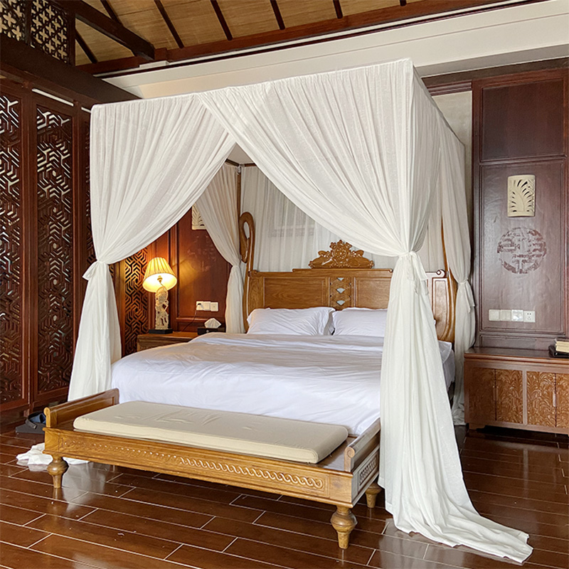 马尔代夫蚊帐东南亚四柱实木床幔