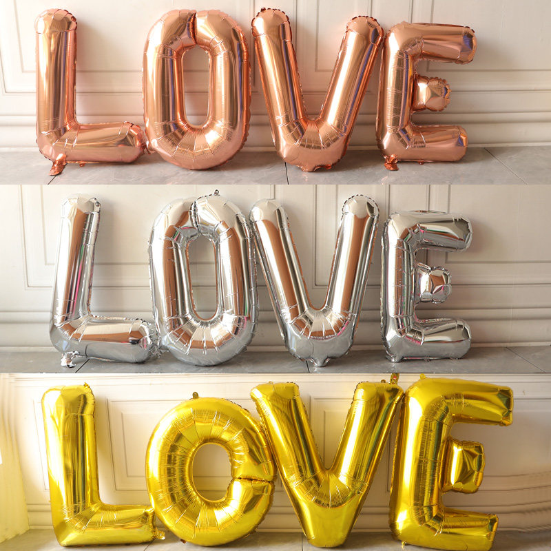 LOVE字母气球英文铝膜大号金色16寸32寸40寸520求婚惊喜婚房布置