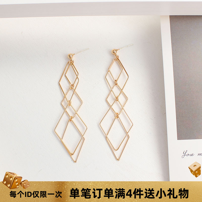 几何菱形显瘦耳环韩国无耳洞耳环