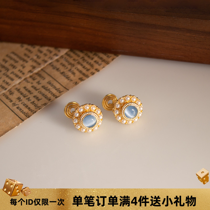 巴洛克猫眼石珍珠耳环无耳洞