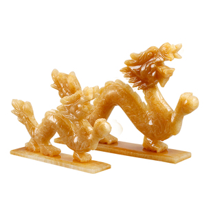 天然玉石青龙摆件工艺品 黄玉石雕刻客厅书房 十二生肖龙摆件可爱