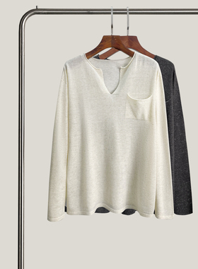 悦迷Art Nuts 简约的线条 松弛感老钱风V领早秋轻薄长袖T恤