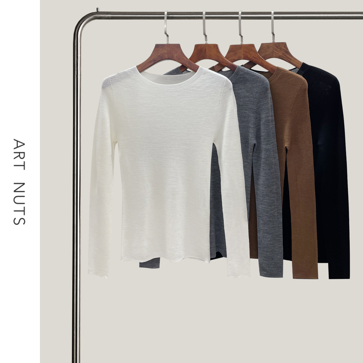 悦迷Art Nuts 秋冬无缝一体扬子羊毛修身显瘦长袖针织毛衣打底衫