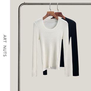 线条 简约 秋冬U领修身 显瘦百搭长袖 悦迷Art 坑条针织衫 Nuts