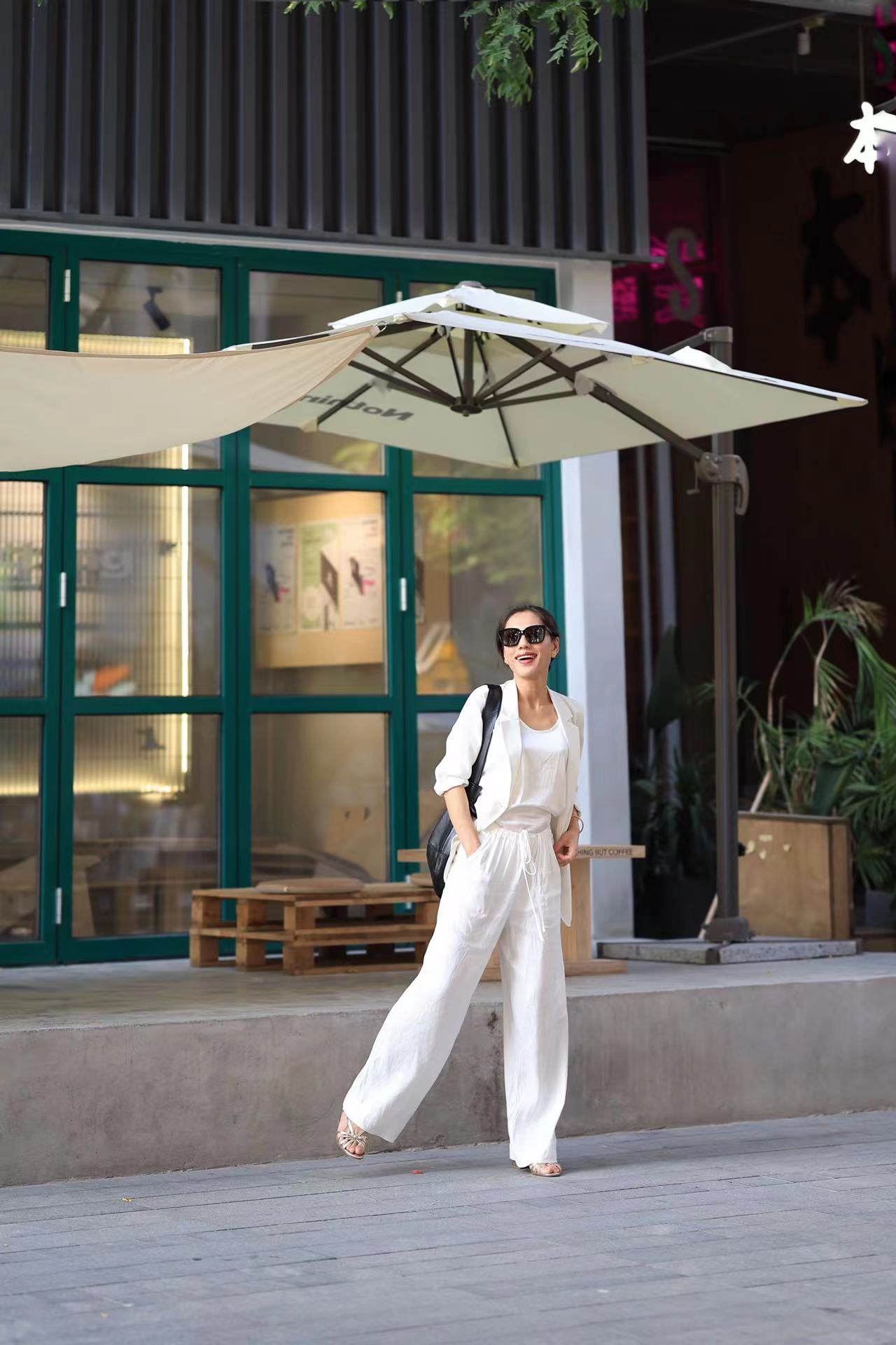 半松紧松弛感长裤透气舒适