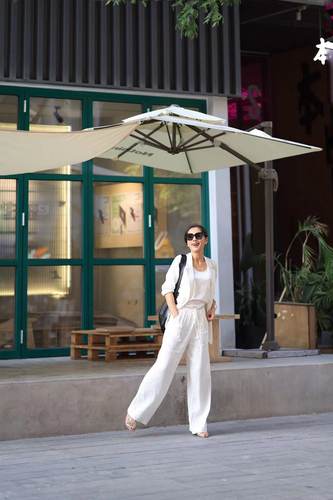 半松紧松弛感长裤透气舒适