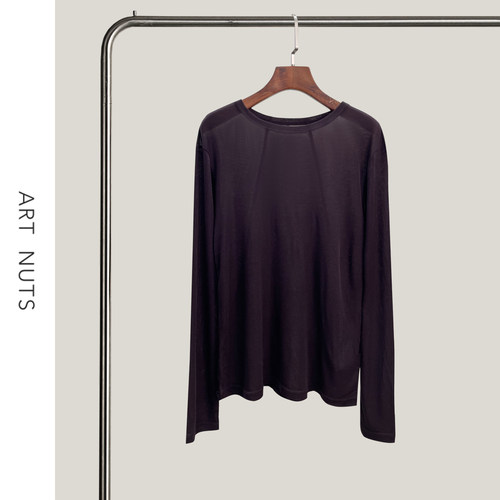 悦迷Art Nuts 简约的线条 垂感圆领休闲宽松显瘦长袖薄款T恤