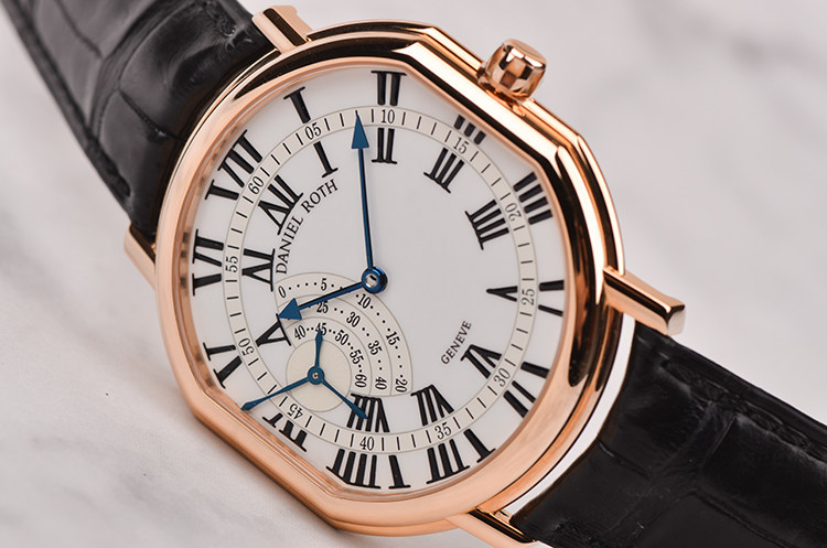 已售出【98新】丹尼尔罗斯玫瑰金珐琅三段式秒针手上链皮带男表109.Y.50