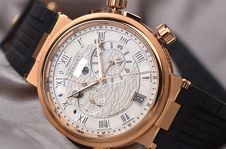 已售出【98新】宝玑航海玫瑰金GMT闹铃大日历自动机械男表5547BR/12/5ZU