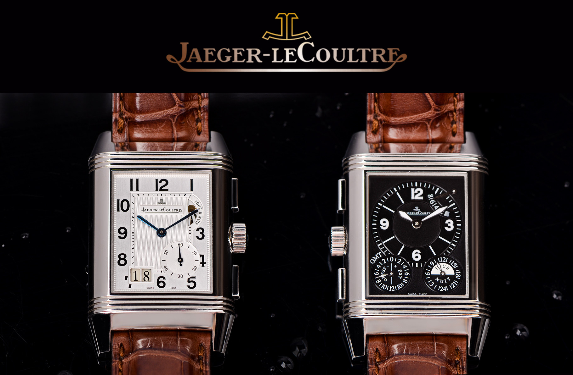 已售出【98新】积家翻转面GMT动显昼夜大日历8天链皮带男表Q3028420