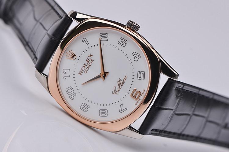 已售出【98新】劳力士切利尼玫瑰金及白金34MM超薄手上链皮带腕表4233/9